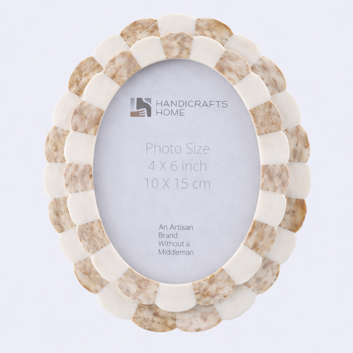 Handmade Pre Order Oval Picture Frames Scallop Art Inspired Collection Bone Inlay, Brown, 4" x 6"