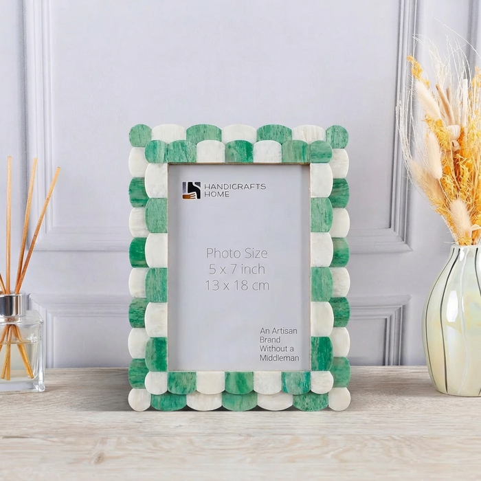 Handmade Pre Order Picture Frame Scalloped Pattern Bone Inlay Collection Green, 2 Sizes