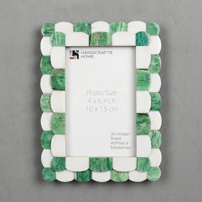 Handmade Pre Order Picture Frame Scalloped Pattern Bone Inlay Collection Green, 2 Sizes