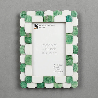 Handmade Pre Order Picture Frame Scalloped Pattern Bone Inlay Collection Green, 2 Sizes