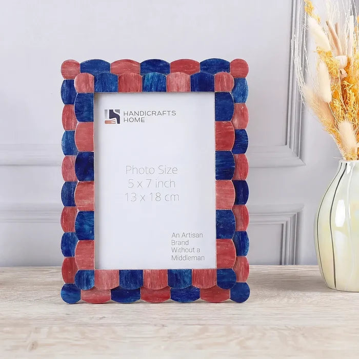 Handmade Pre-Order Picture Frame Scalloped Pattern Bone Inlay Collection, Red-Blue, 2 Sizes