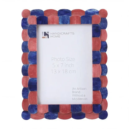 Handmade Pre-Order Picture Frame Scalloped Pattern Bone Inlay Collection, Red-Blue, 2 Sizes