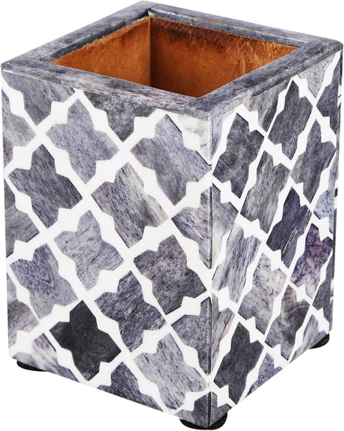 Handmade Quatrefoil art inspired pen pencil holder available in grey 3x4 Inch, for desk organizing