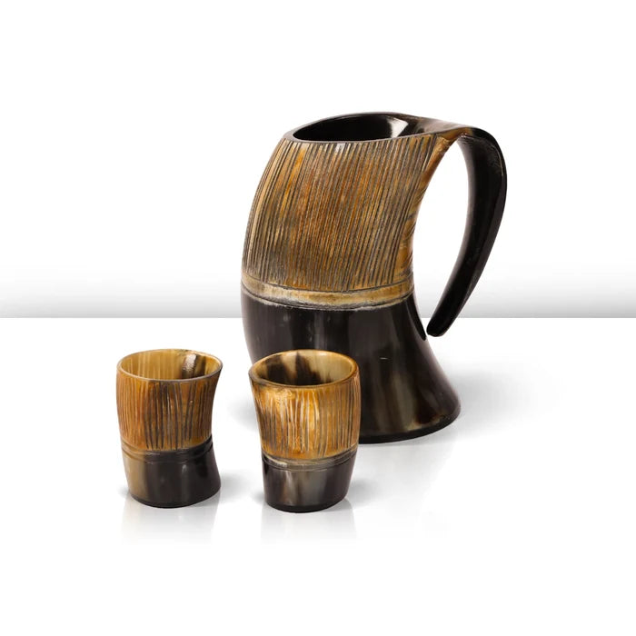 Real Buffalo Drinking Horn Viking Mug & Shot Glass Gift Set