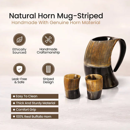 Real Buffalo Drinking Horn Viking Mug & Shot Glass Gift Set