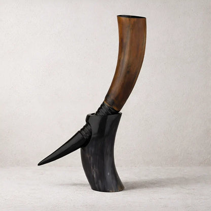 Handmade Real Ox Horn Drinking Horn with Stand 16 oz Beer Mug Gift
