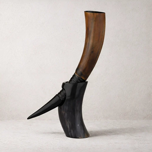 Handmade Real Ox Horn Drinking Horn with Stand 16 oz Beer Mug Gift