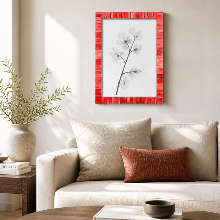 Handmade Red Bone Inlay Poster Frame Linear Mosaic Decor 23 Sizes, for wall display