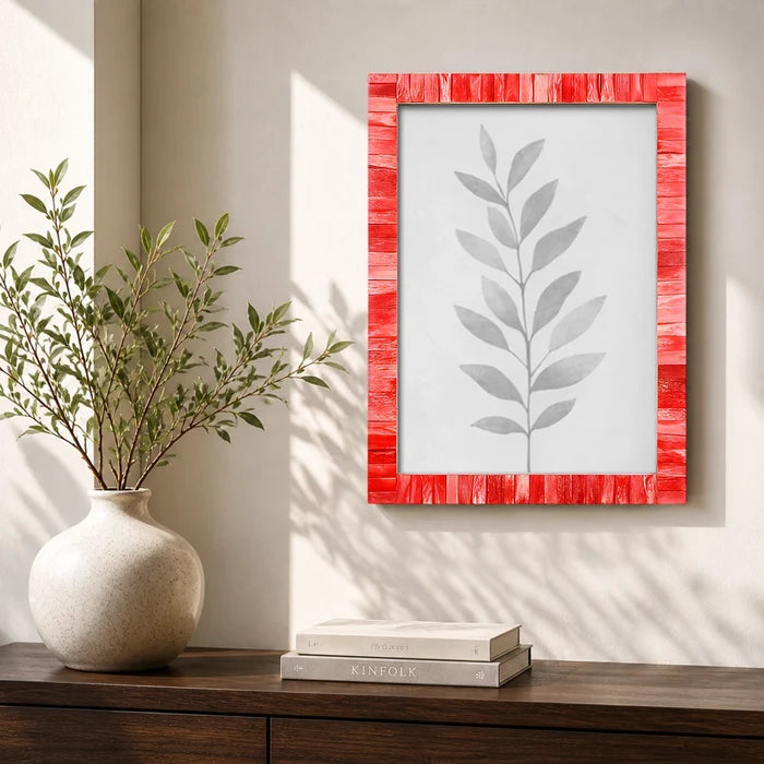 Handmade Red Bone Inlay Poster Frame Linear Mosaic Decor 23 Sizes, for wall display