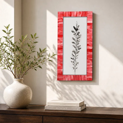 Handmade Red Bone Inlay Poster Frame Linear Mosaic Decor 23 Sizes, for wall display