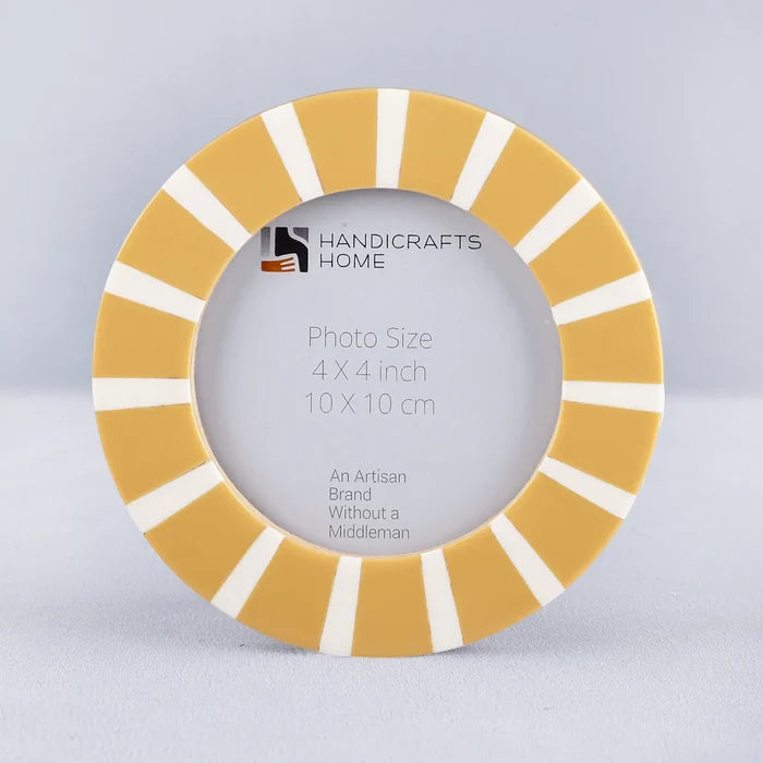 Handmade Resin Inlay Picture Frames - Amber Ray 4" Round Photo Frame, for tabletop or wall display