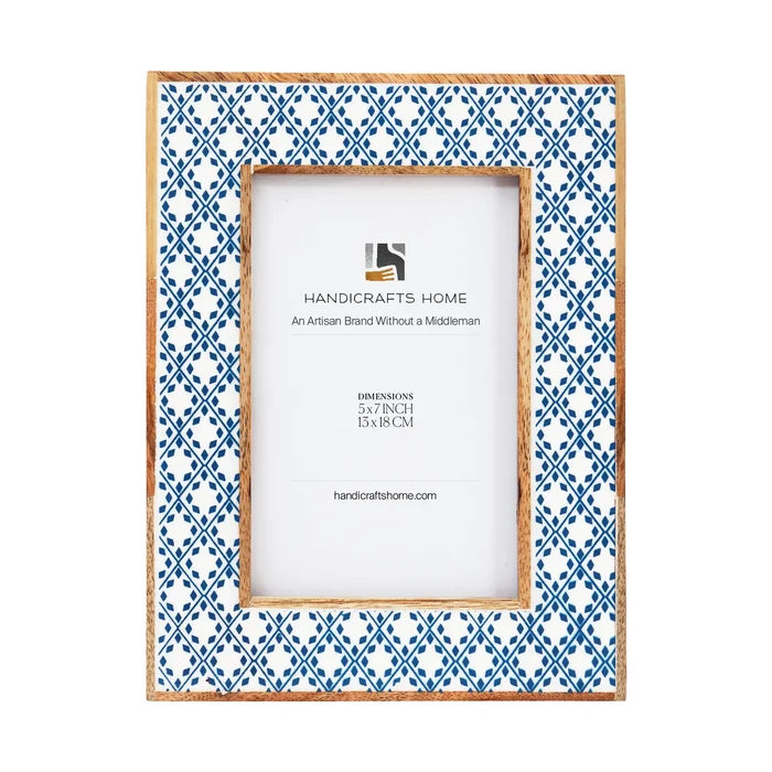Handmade Rhythm Diamond Picture Frame Blue Resin Inlay 4x6 5x7 8x10, for tabletop or wall display