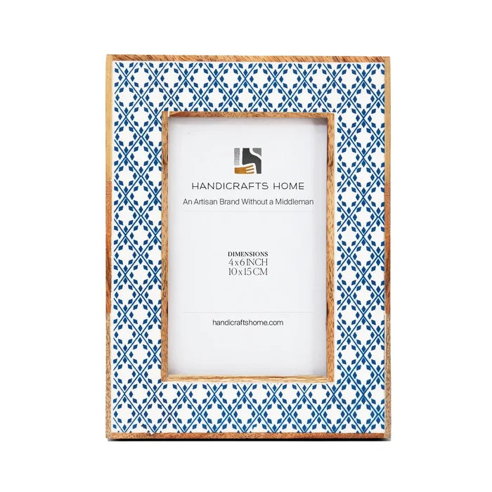 Handmade Rhythm Diamond Picture Frame Blue Resin Inlay 4x6 5x7 8x10, for tabletop or wall display