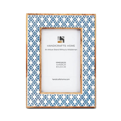 Handmade Rhythm Diamond Picture Frame Blue Resin Inlay 4x6 5x7 8x10, for tabletop or wall display