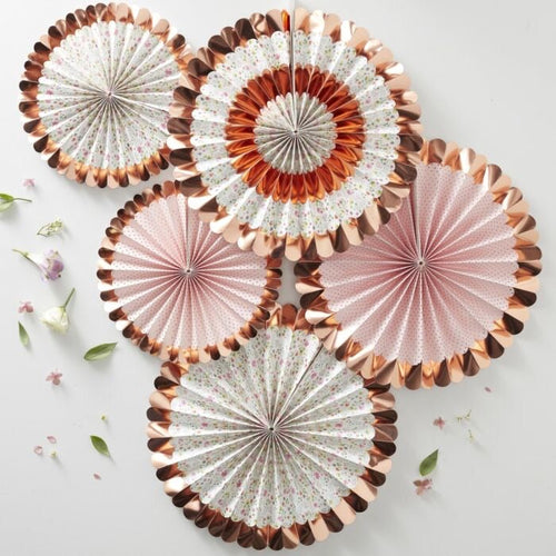 Rose Gold Floral Paper Fan Decorations