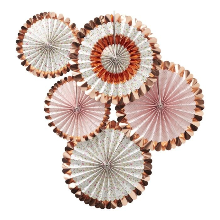 Rose Gold Floral Paper Fan Decorations