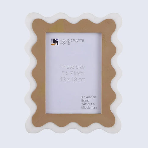 Handmade Scalloped Resin Inlay Picture Frame, Brown & White, for tabletop or wall display