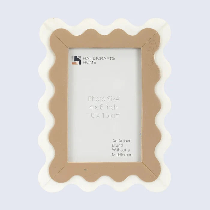 Scalloped Resin Inlay Picture Frame, Brown & White
