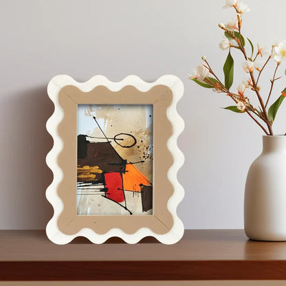 Scalloped Resin Inlay Picture Frame, Brown & White