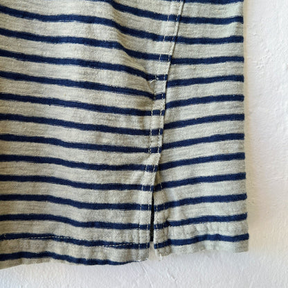 Close-up of the hem fabric with green and black stripes on a white background