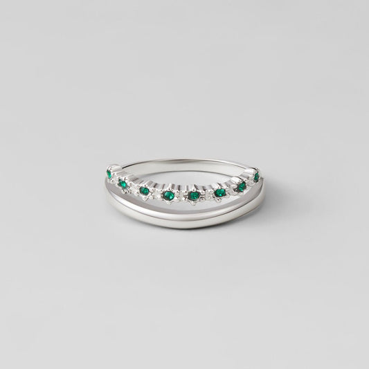 Silver Marissa Emerald Green Layered Ring
