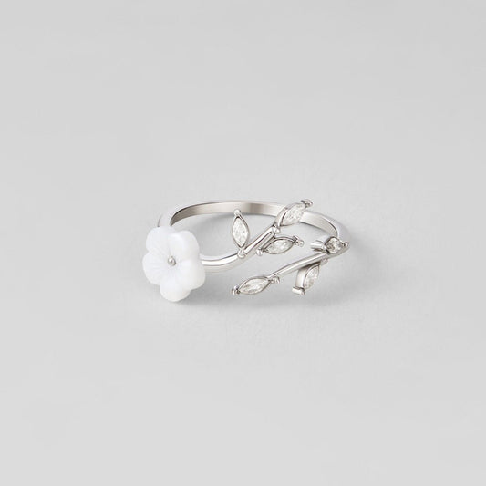 Silver White Blossom Flower Ring