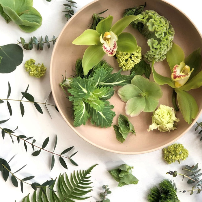 Monochromatic Greens Floral Subscrition | Stacy K Floral | Orchids, celosia, eucalyptus, and more.
