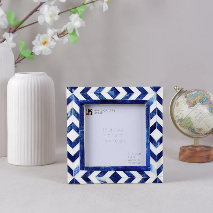 Taj Bone Inlay Picture Frame | Taj Chevron | 4x4 Blue White