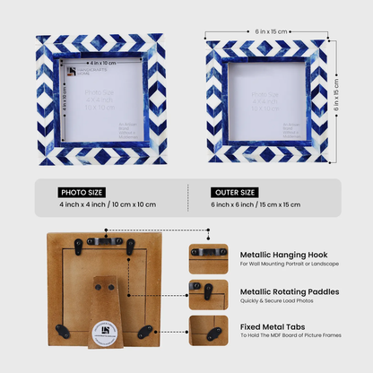 Taj Bone Inlay Picture Frame | Taj Chevron | 4x4 Blue White