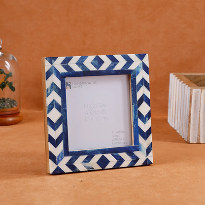 Taj Bone Inlay Picture Frame | Taj Chevron | 4x4 Blue White