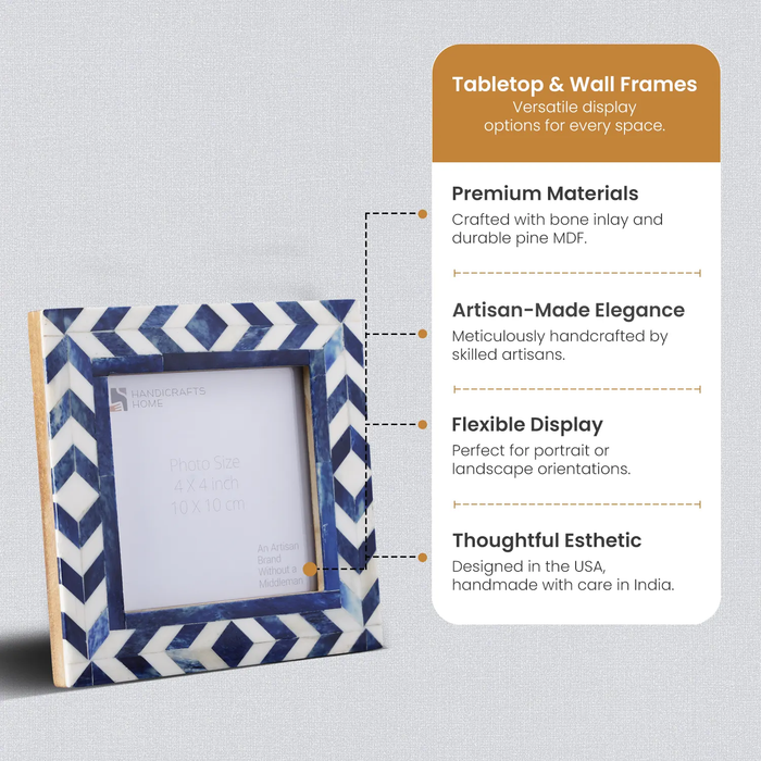 Taj Bone Inlay Picture Frame | Taj Chevron | 4x4 Blue White