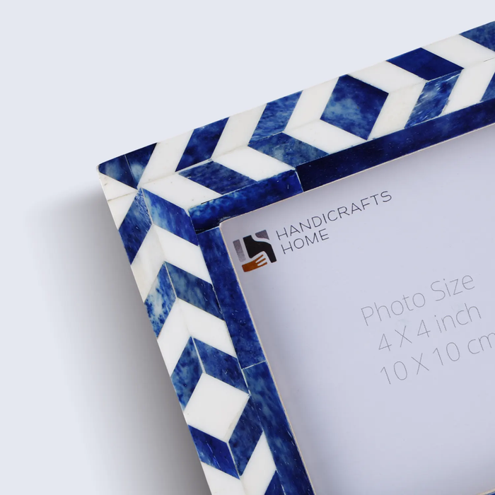 Taj Bone Inlay Picture Frame | Taj Chevron | 4x4 Blue White