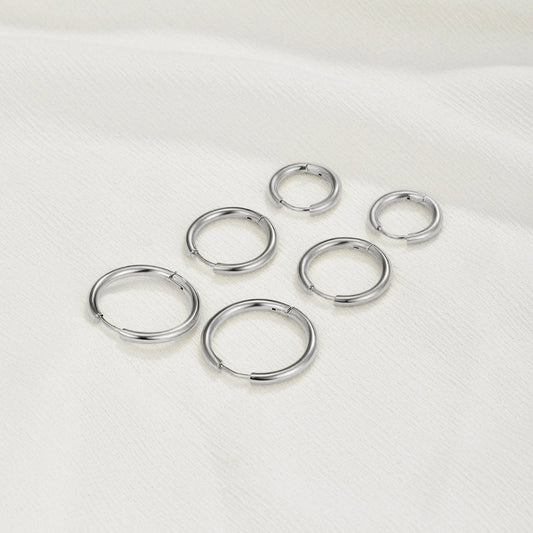 Triple Hoop Earrings Silver Set