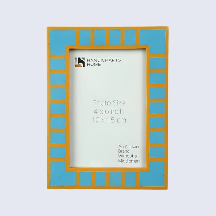 Handmade Turquoise Resin Inlay Picture Frame - Classic Block Stripe - 4x6 5x7, for tabletop or wall display