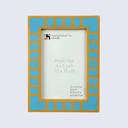 Handmade Turquoise Resin Inlay Picture Frame - Classic Block Stripe - 4x6 5x7, for tabletop or wall display