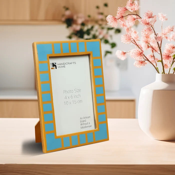 Turquoise Resin Inlay Picture Frame | Block Stripe | 4x6 5x7