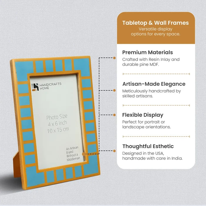 Turquoise Resin Inlay Picture Frame | Block Stripe | 4x6 5x7