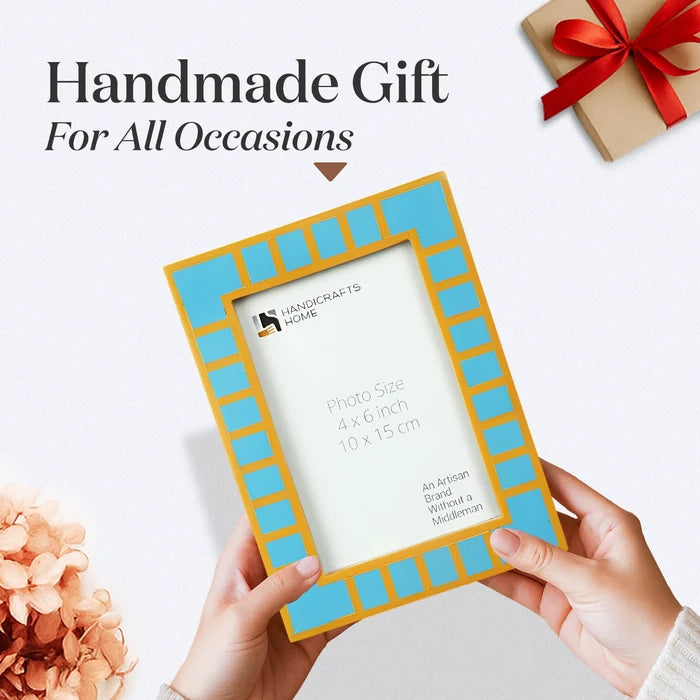 Turquoise Resin Inlay Picture Frame | Block Stripe | 4x6 5x7