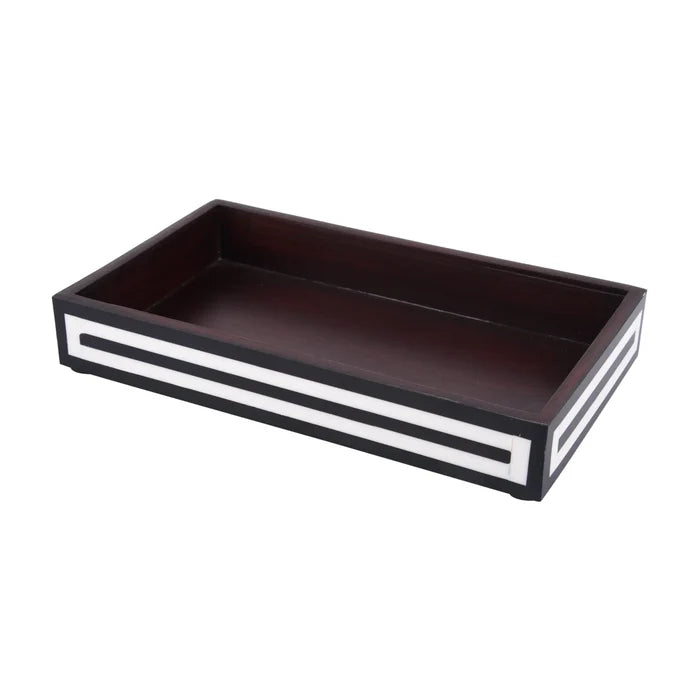 Handmade Vanity Tray Parlour Concentric Bone & Resin Inlay, Black & White - 10" x 6"