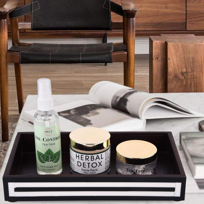 Vanity Tray Parlour Concentric Bone & Resin Inlay, Black & White - 10" x 6"