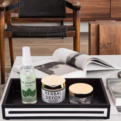Vanity Tray Parlour Concentric Bone & Resin Inlay, Black & White - 10" x 6"