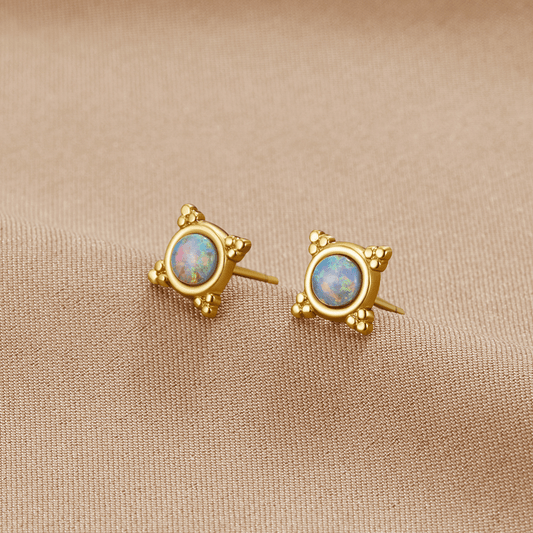 Vintage Blue Opal Stud Earrings