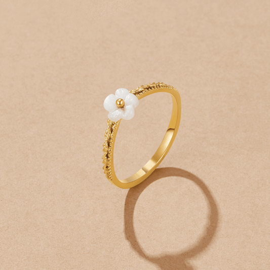 White Petal Shell Ring