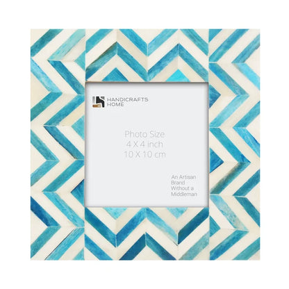 Handmade Zigzag Bone Inlay Picture Frame - Herringbone - 4x4 4x6 Turquoise White, for tabletop or wall display