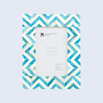 Handmade Zigzag Bone Inlay Picture Frame - Herringbone - 4x4 4x6 Turquoise White, for tabletop or wall display