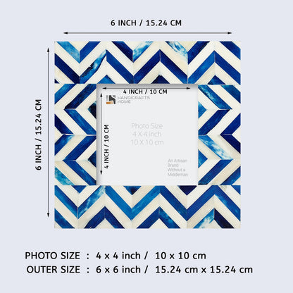 Zigzag Bone Inlay Picture Frame | Herringbone | 4x4 Blue White