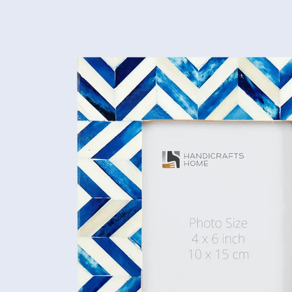 Zigzag Bone Inlay Picture Frame | Herringbone | 4x4 Blue White