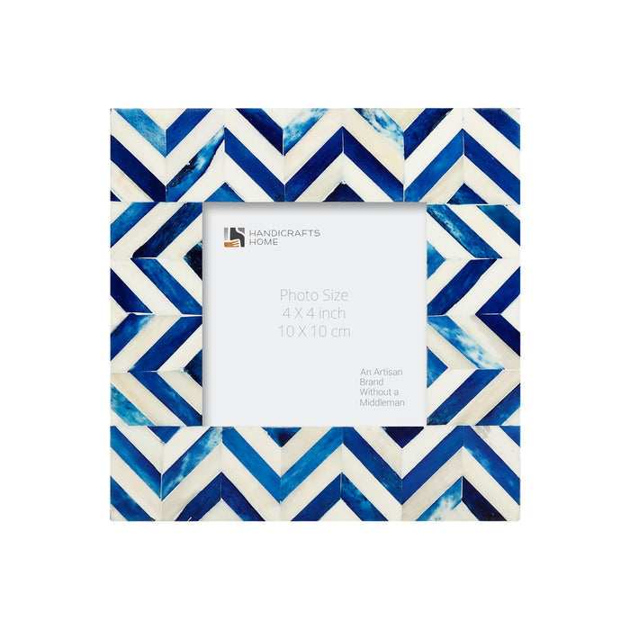 Zigzag Bone Inlay Picture Frame | Herringbone | 4x4 Blue White