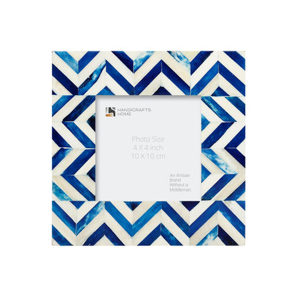 Zigzag Bone Inlay Picture Frame | Herringbone | 4x4 Blue White