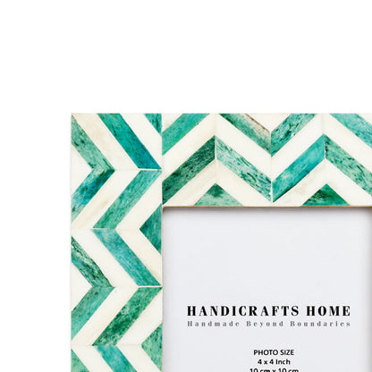 Zigzag Bone Inlay Picture Frame | Herringbone | 4x4Green White